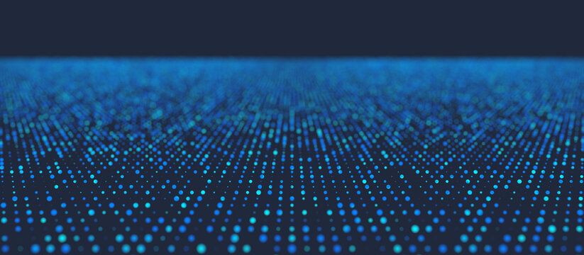 3d illustration - Abstract technological background of a defocused blue light dots surface on a dark blue background. © LUMA