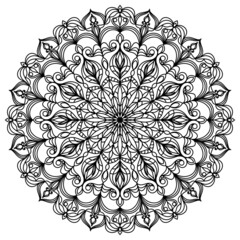 Round black and white mandala. Vector floral pattern. Oriental style. Psychedelic pattern. Tattoo and henna pattern.