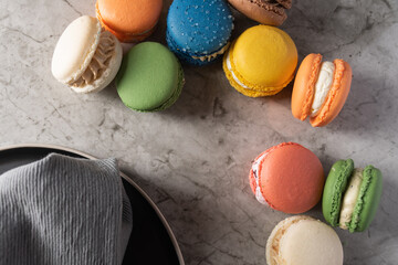 Multicolored Macarons in a Kitchen 