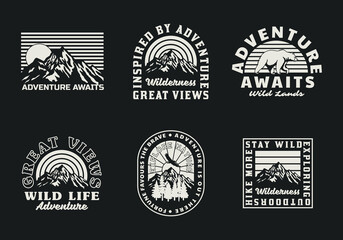 B&W Outdoor Illustrations with Slogans Vector Pack for Apparel Print And Other Uses