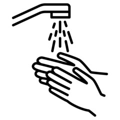 Obraz premium Washing hands under the tap with water. Hygiene, cleanliness, bathroom, place for washing. Vector icon, outline, isolated.
