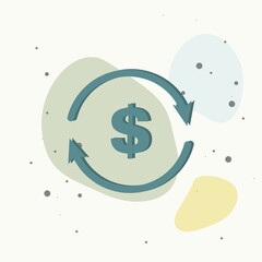 Vector circle icon with arrow and dollar sign. Currency exchange symbol on multicolored background.