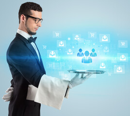 Waiter serving business idea concept