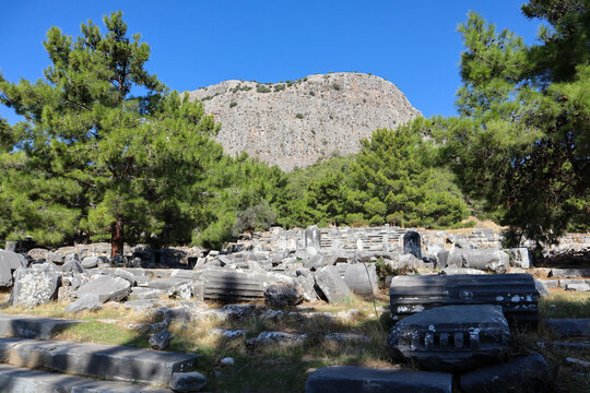 Landscape With The Ruins Of Agora In Ancient City Priene With Mountain Mycale On The Background