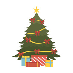 Christmas tree with bows and gifts. Illustration.