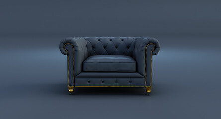 3d render of a black leather sofa isolated on black backgound, Velor black luxury sofa