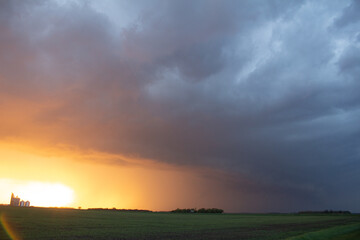 Fototapeta na wymiar Orange Sunset in Manitoba, Canada