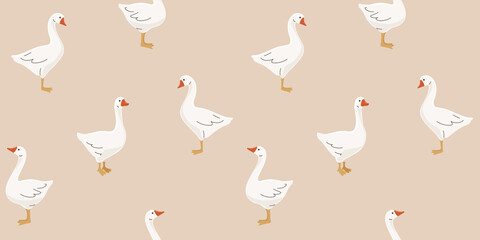 Seamless trendy pattern with goose. Outline vector illustration for prints, clothing, packaging and postcards. © Lili Kudrili