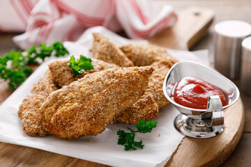 Chicken nuggets baked in breadcrumbs