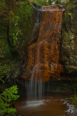 Bukovy waterfall near Jedlova station in autumn color wet morning