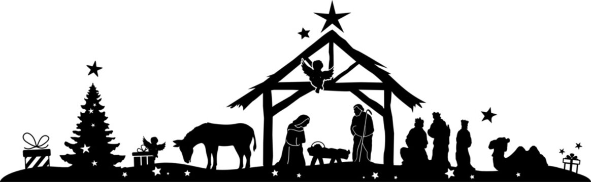 Christmas crib baby vector silhouette