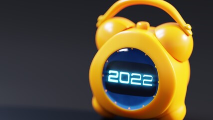 Yellow Alarm Clock Displaying the Number 2022