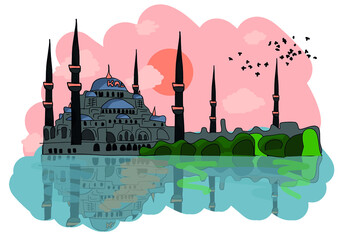 Sultan Ahmed Mosque - Istanbul, Turkey - obrazy, fototapety, plakaty