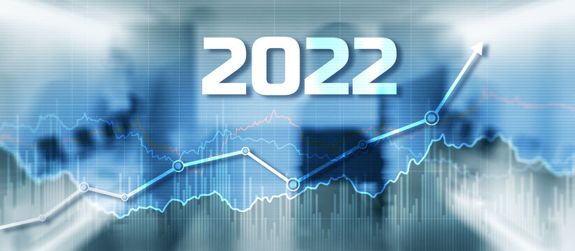 New year 2022 financial technology is changing business. Growth graph with return on investment idea