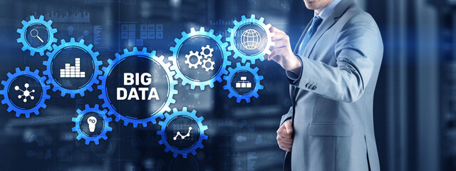 Big data analytics business technology concept. Mixed media