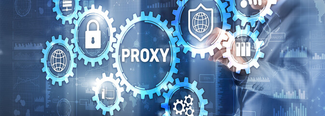 Proxy. Network administrator access the proxy server. Technology concept