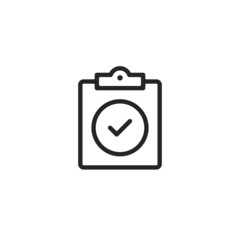 Vector clipboard and check mark icon. Premium quality graphic design element. Modern sign, linear pictogram, outline symbol, simple thin line icon