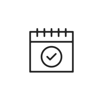 Vector calendar and check mark icon. Premium quality graphic design element. Modern sign, linear pictogram, outline symbol, simple thin line icon