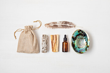 Smudge kit with white sage, palo santo, abalone sea shell. Natural elements for cleansing...