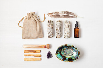Smudge kit with white sage, palo santo, abalone sea shell. Natural elements for cleansing...