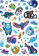 Night childish pattern with mix animals