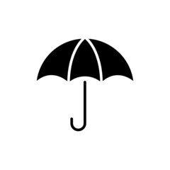 Umbrella solid black icon. Rain protection symbol. Insurance. White. Trendy flat isolated outline symbol, sign used for: illustration, logo, mobile, app, design, web, dev, ui, ux, gui. Vector EPS 10 