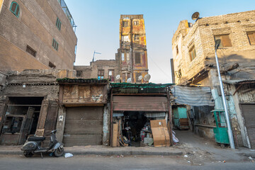 views of dirty street at cairo downtown