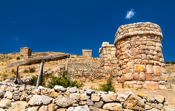 Chullpas of Molloco, funerary towers at Lake Titicaca in Peru
