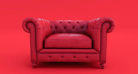 3d render of a red sofa isolated on blue backgound, Velor red luxury sofa