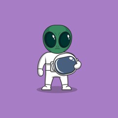 cute cartoon alien wearing alien costume. vector illustration for mascot logo or sticker
