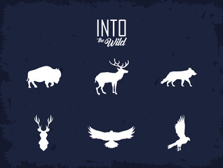 six wild animals silhouettes