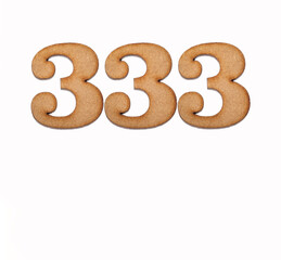 Number 333 in wood, isolated on white background