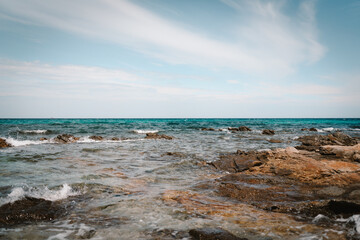 beautiful view of the sea on the stony east coast of Sardinia in Italy Europe