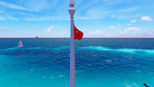 View of the Maiden's Tower or Leander's Tower also known as Kız Kulesi. Sunny summer day in Istanbul. Panorama of Bosporus, Turkey. 3D Animation.