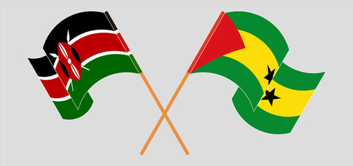 Crossed and waving flags of Kenya and Sao Tome and Principe