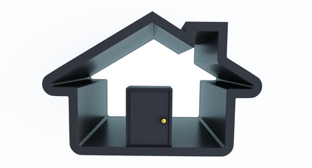 3d render of black house frame icon isolated on white background, Minimal 3D home and house symbol