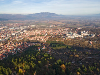 Aerial sunset view of town of Kyustendil, Bulgaria