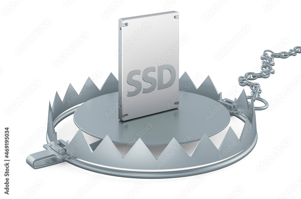 Poster bear trap with solid state drive ssd, 3d rendering