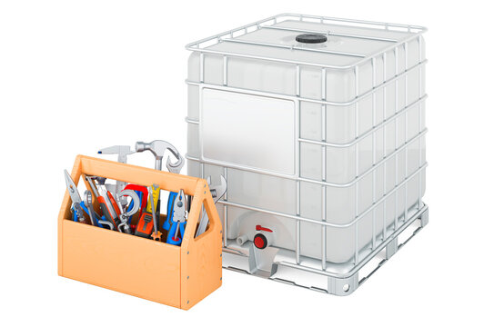 Intermediate bulk container with toolbox, 3D rendering