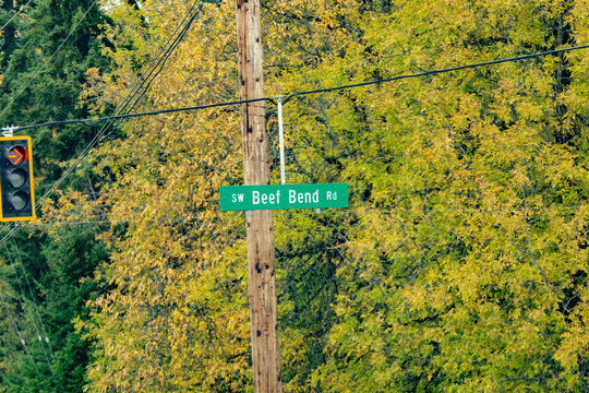 Beef Bend Street Sign in King City, Oregon