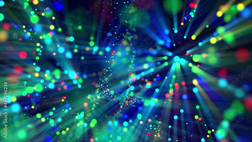 Aufkleber awesome bg with magic particles float in liquid, light rays like laser show, light effects and bokeh