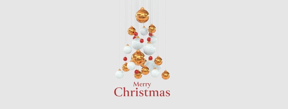 merry christmas &eacute;crit sur fond gris clair avec boules de No&euml;l qui forment un sapin