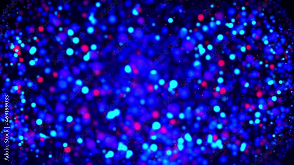 Poster magic particles float in liquid, bokeh effects, dof. glowing multi-colored particles circle underwat