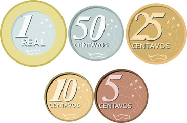Brazilian coins set. Real and Cents Coins