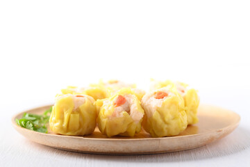 Shrimp shumai, Open-topped dumpling filled with chopped shrimp, Traditional Chinese steamed dumpling
