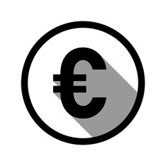 Euro European Currency Money Sign in a Circle Icon with 3D Shadow Effect. Vector Image.