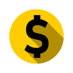 Dollar Currency Money Sign in a Circle Icon with 3D Shadow Effect. Vector Image.