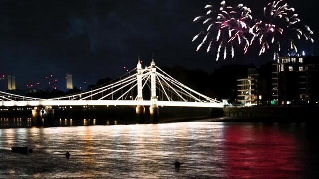 Fireworks in front of the famous Albert Bridge to celebrate Guy Fawkes Night
