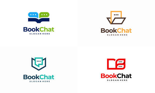 Set of Book Talk logo designs concept vector, Chat book logo designs Speech book logo template icon vector