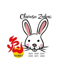 Rabbit Chinese zodiac with Chinese word mean rabbit cartoon vector illustration